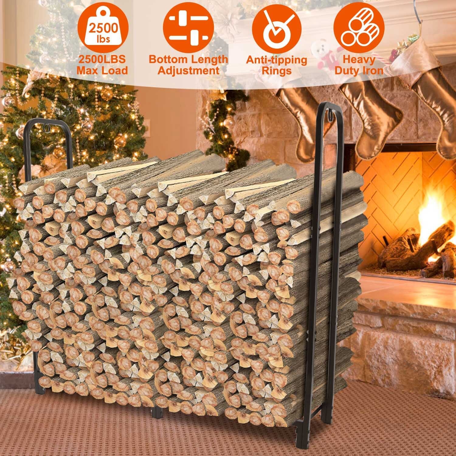 Firewood Log Rack 2500lbs Iron Storage Stacking Rack Closet & Storage - DailySale