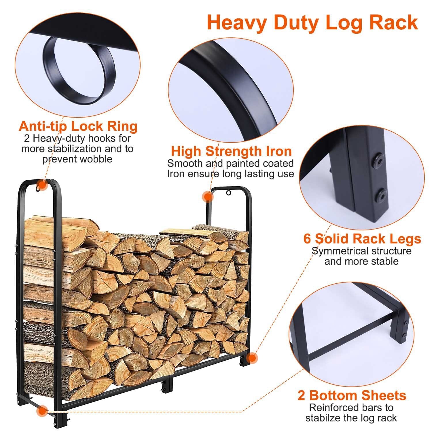 Firewood Log Rack 2500lbs Iron Storage Stacking Rack Closet & Storage - DailySale