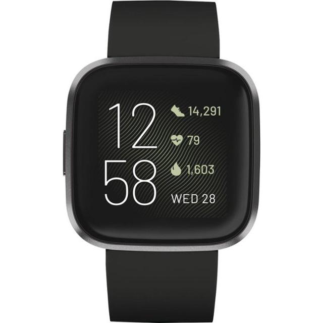 Fitbit - Versa 2 Smartwatch 40mm Aluminum - Black/Carbon with Silicone Band Smart Watches - DailySale