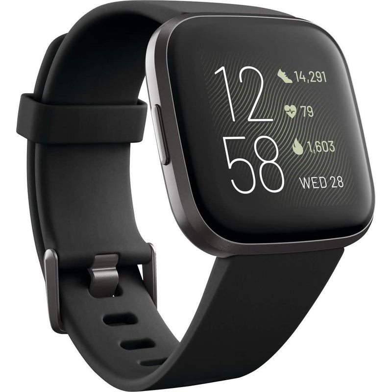 Fitbit - Versa 2 Smartwatch 40mm Aluminum - Black/Carbon with Silicone Band Smart Watches - DailySale