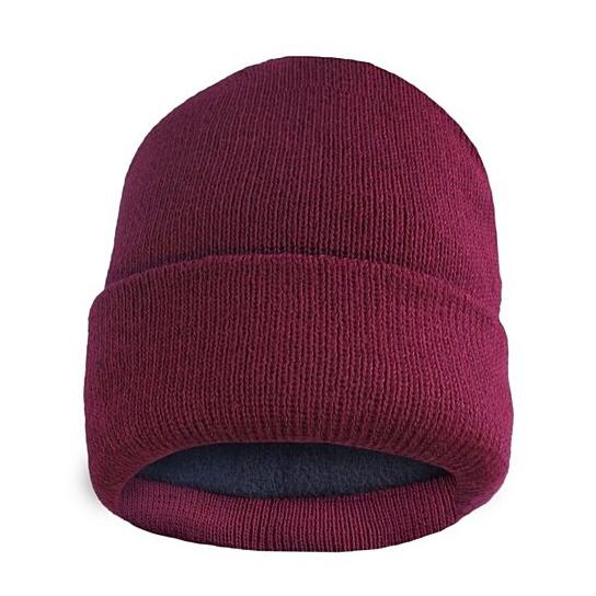 Fleece Lined Fold Over Thermal Winter Hat Men's Accessories Wine - DailySale