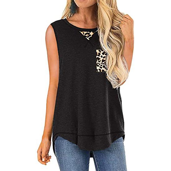 Fleur Wood Women's Summer Tank Tops Leopard Pocket Sleeveless Blouse Women's Clothing Black S - DailySale