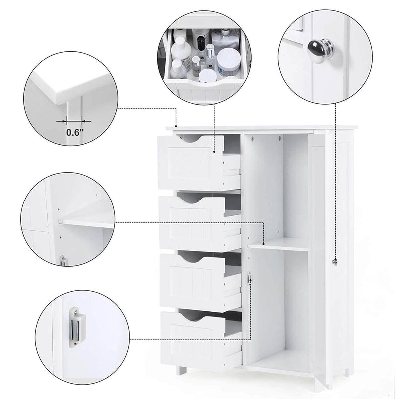 Floor Cabinet Bathroom Organizer with 4 Drawers and Adjustable Shelf Furniture & Decor - DailySale