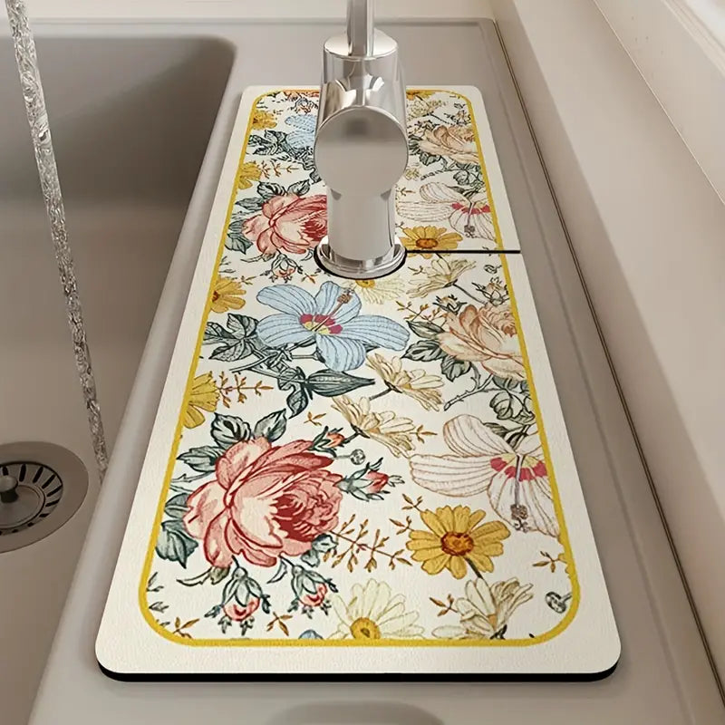 Floral Sink Faucet Absorbent Mat Bath - DailySale