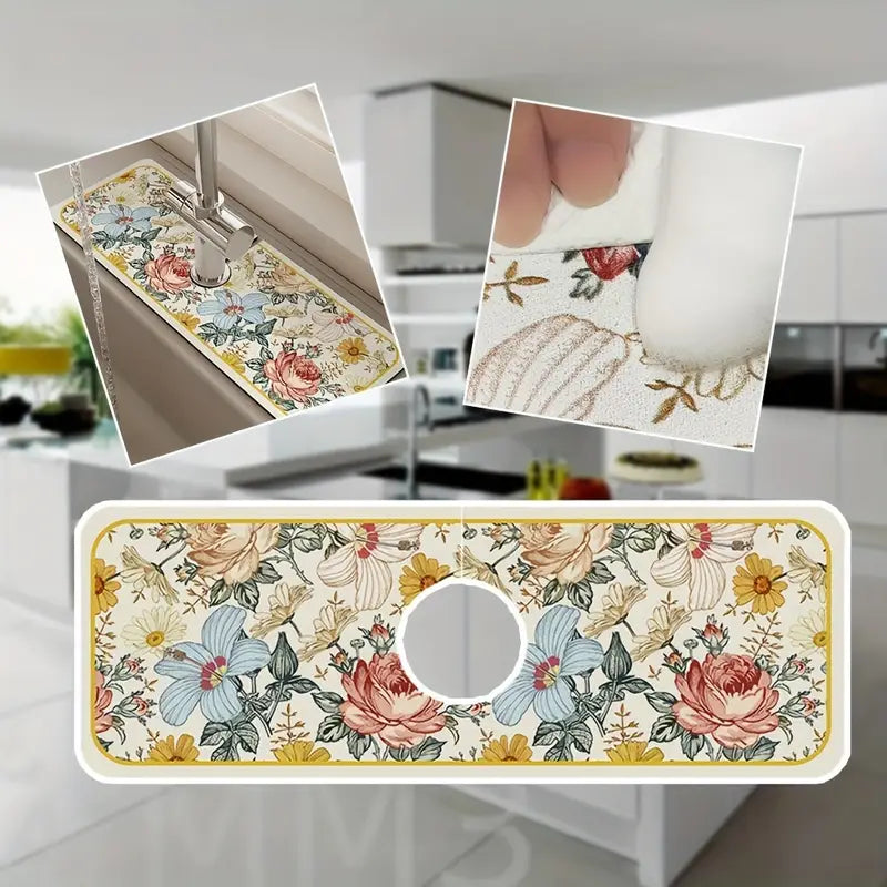 Floral Sink Faucet Absorbent Mat Bath - DailySale