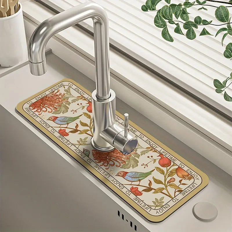 Floral Sink Faucet Absorbent Mat Bath Midsummer Birdsong - DailySale