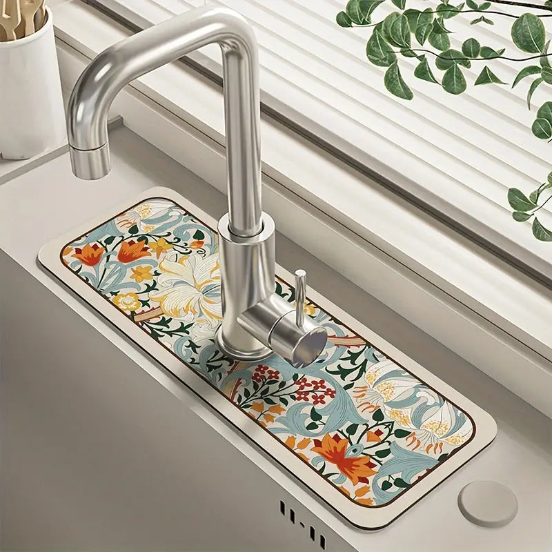 Floral Sink Faucet Absorbent Mat