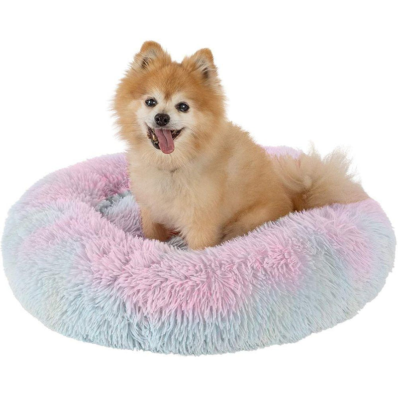 Fluffy Luxurious Orthopedic Donut Dog Bed Pet Supplies Rainbow S - DailySale