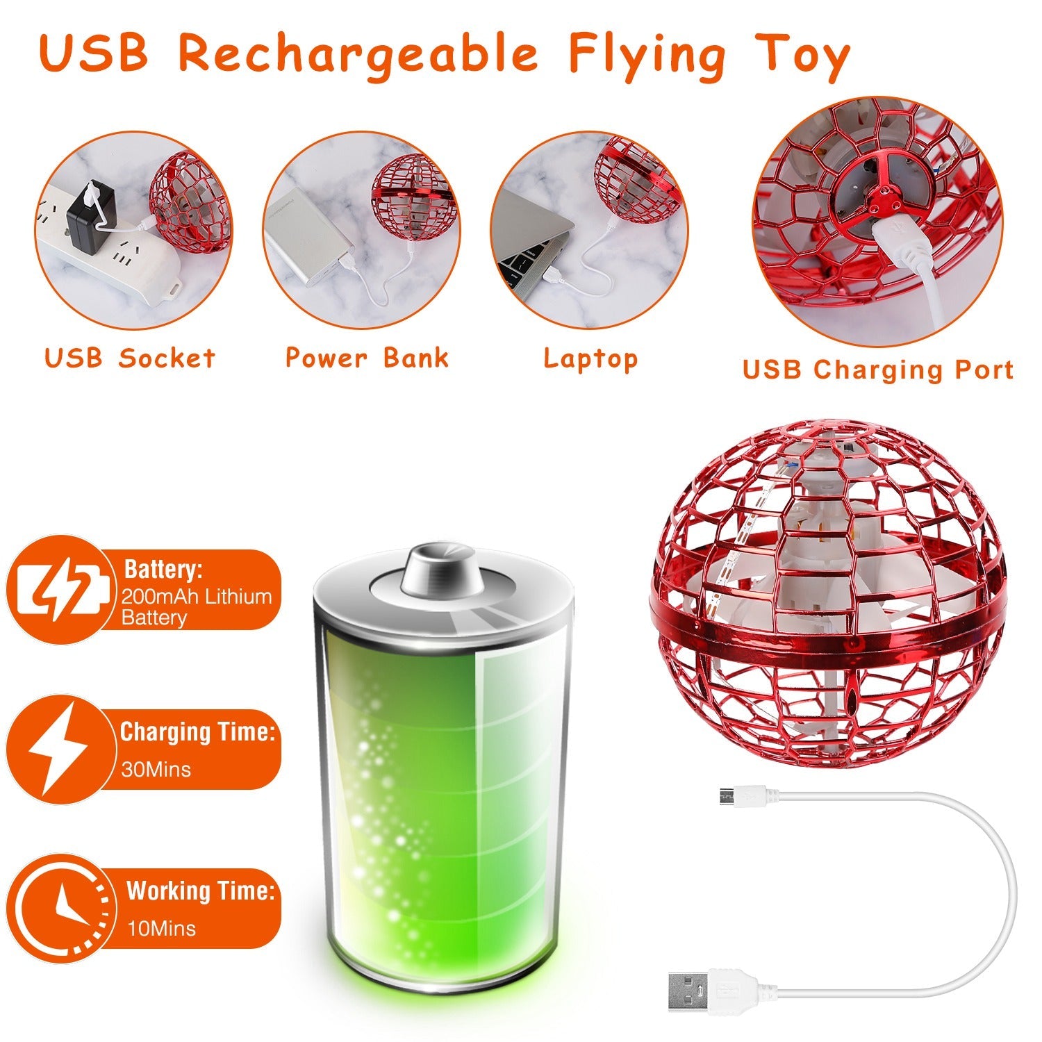 Flying Ball Toys 360° Rotating Hand Controlled Flying Orb Hover Ball with RGB Lights Toys & Games - DailySale