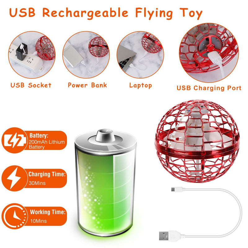 Flying Ball Toys 360° Rotating Hand Controlled Flying Orb Hover Ball w
