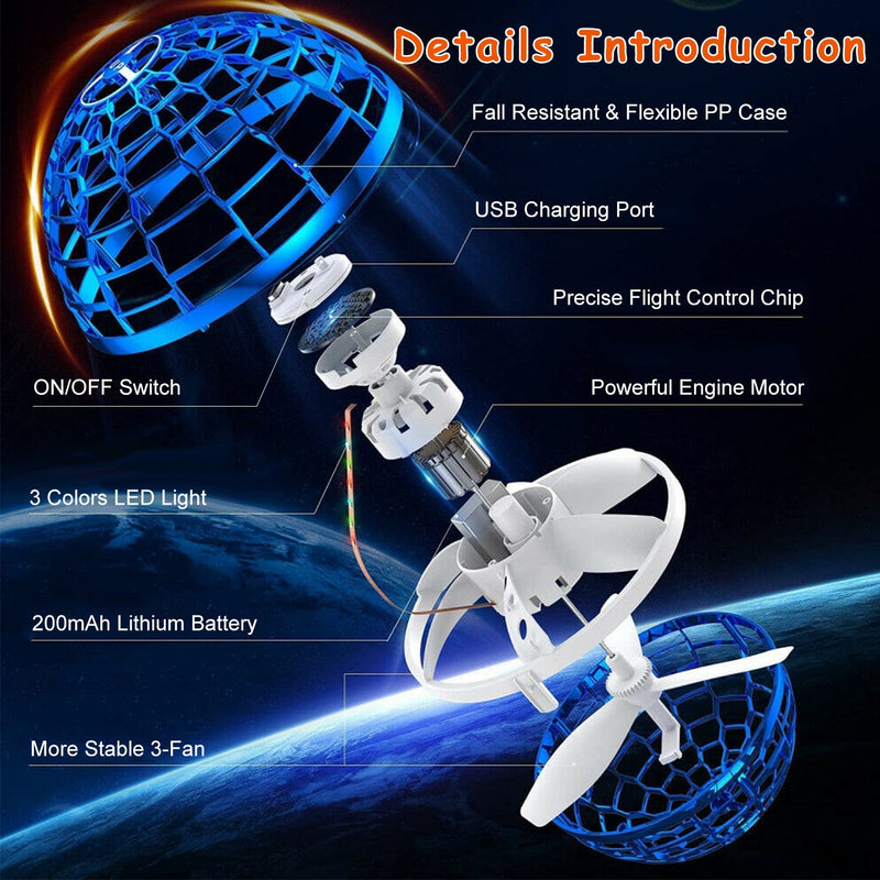 Flying Ball Toys 360° Rotating Hand Controlled Flying Orb Hover Ball with RGB Lights Toys & Games - DailySale