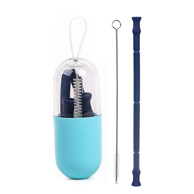 Foldable and Reusable Silicone Drinking Straw with Case Kitchen Essentials Blue - DailySale