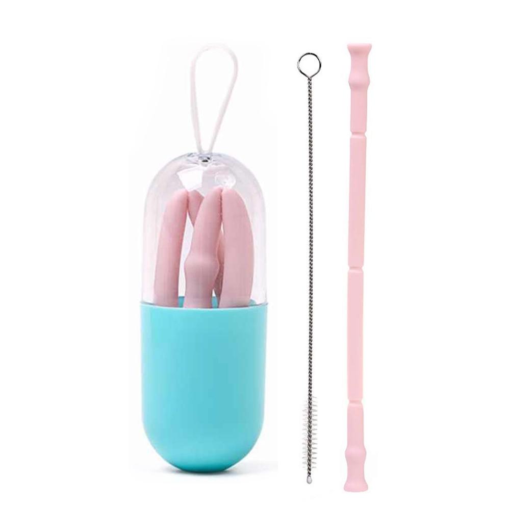 Foldable and Reusable Silicone Drinking Straw with Case Kitchen Essentials Pink - DailySale