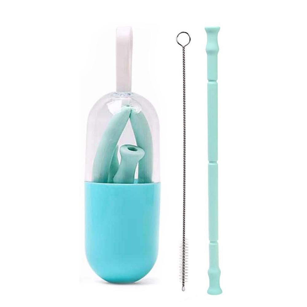 Foldable and Reusable Silicone Drinking Straw with Case Kitchen Essentials Teal - DailySale