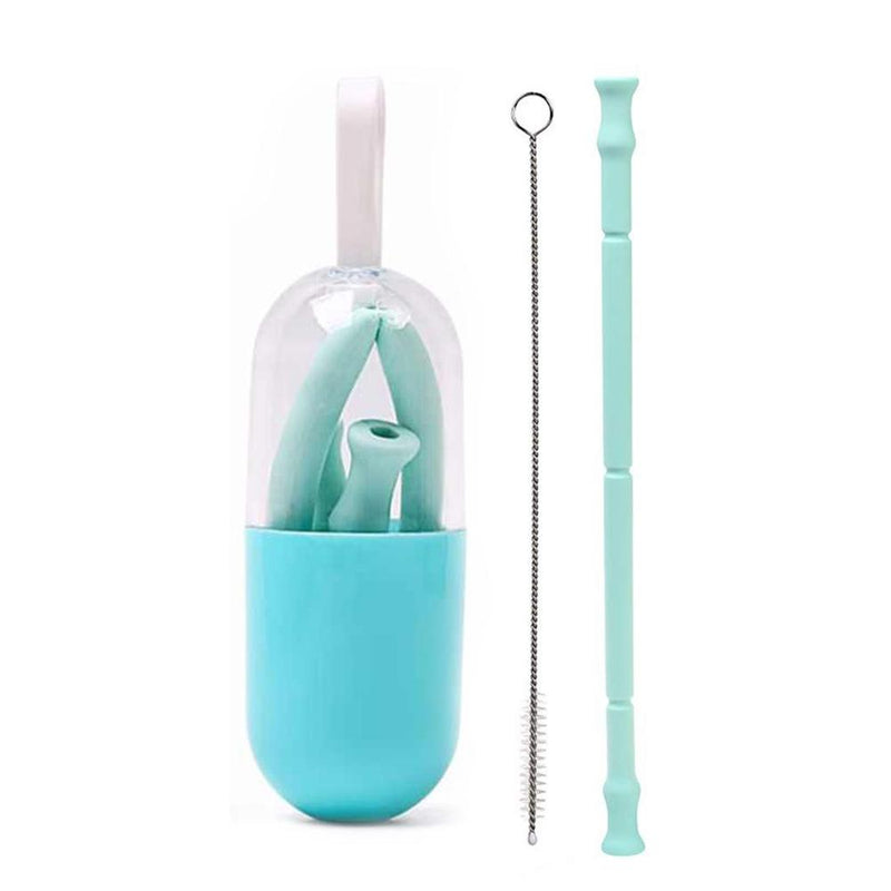 Foldable and Reusable Silicone Drinking Straw with Case Kitchen Essentials Teal - DailySale
