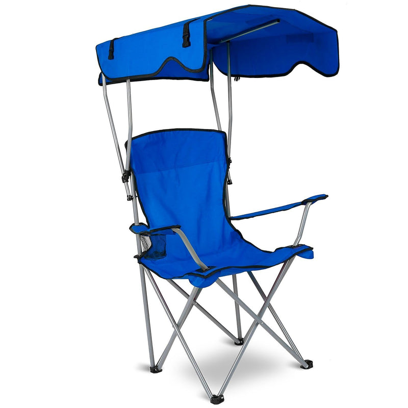 Foldable Beach Canopy Chair Sun Protection with Cup Holder Sports & Outdoors Blue - DailySale