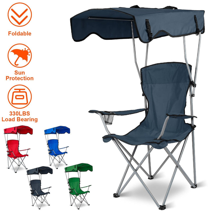 Foldable Beach Canopy Chair Sun Protection with Cup Holder Sports & Outdoors - DailySale