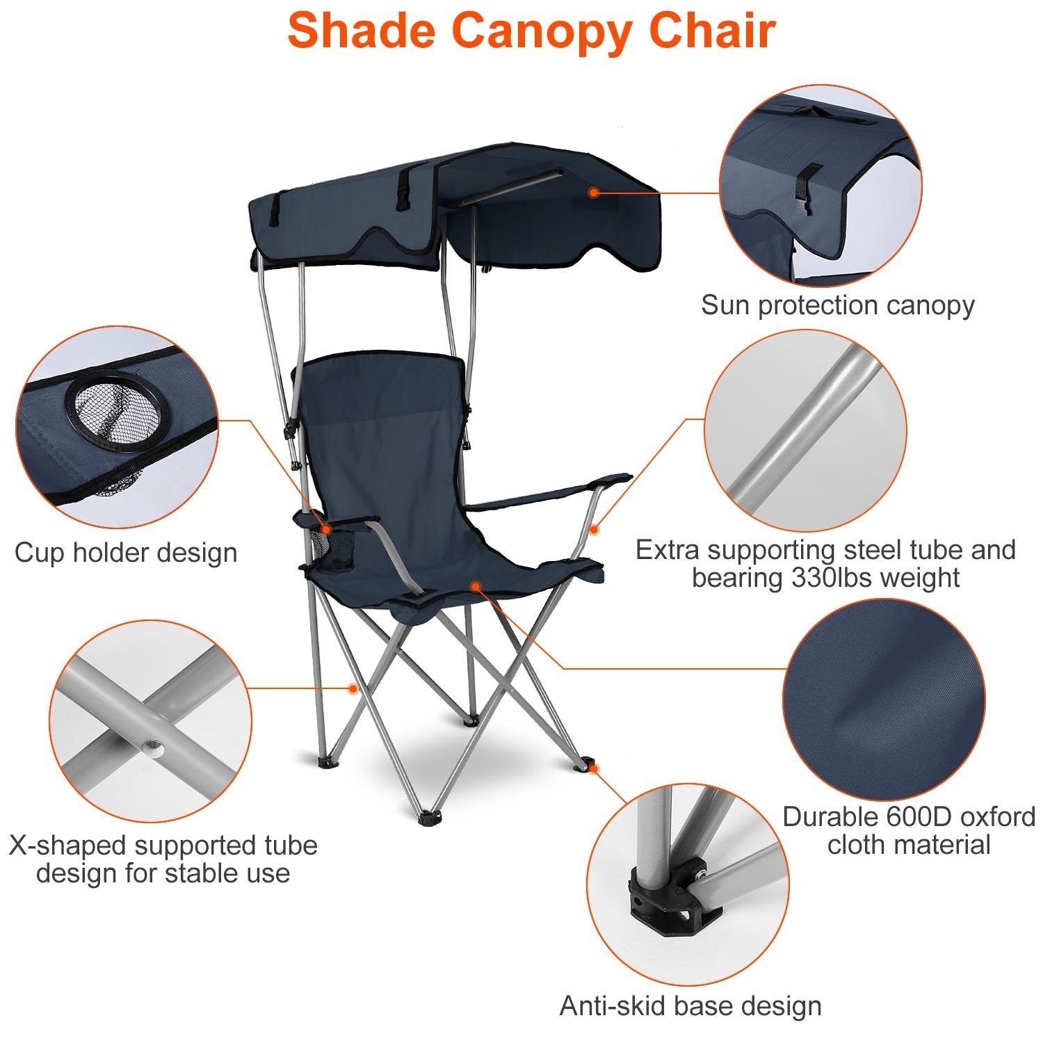 Foldable Beach Canopy Chair Sun Protection with Cup Holder Sports & Outdoors - DailySale