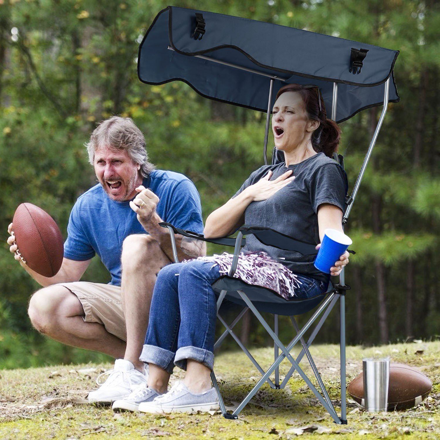 Foldable Beach Canopy Chair Sun Protection with Cup Holder Sports & Outdoors - DailySale