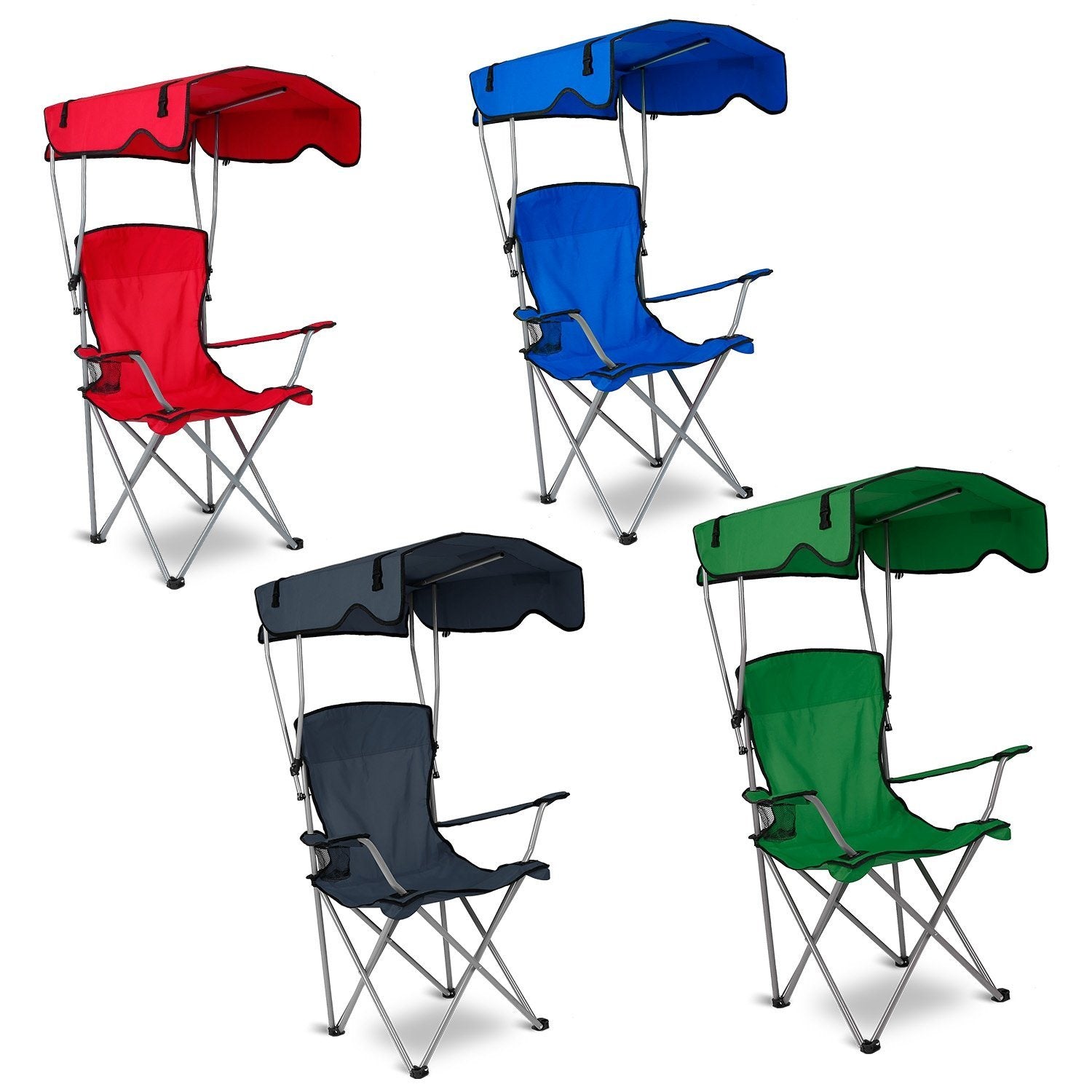 Foldable Beach Canopy Chair Sun Protection with Cup Holder Sports & Outdoors - DailySale