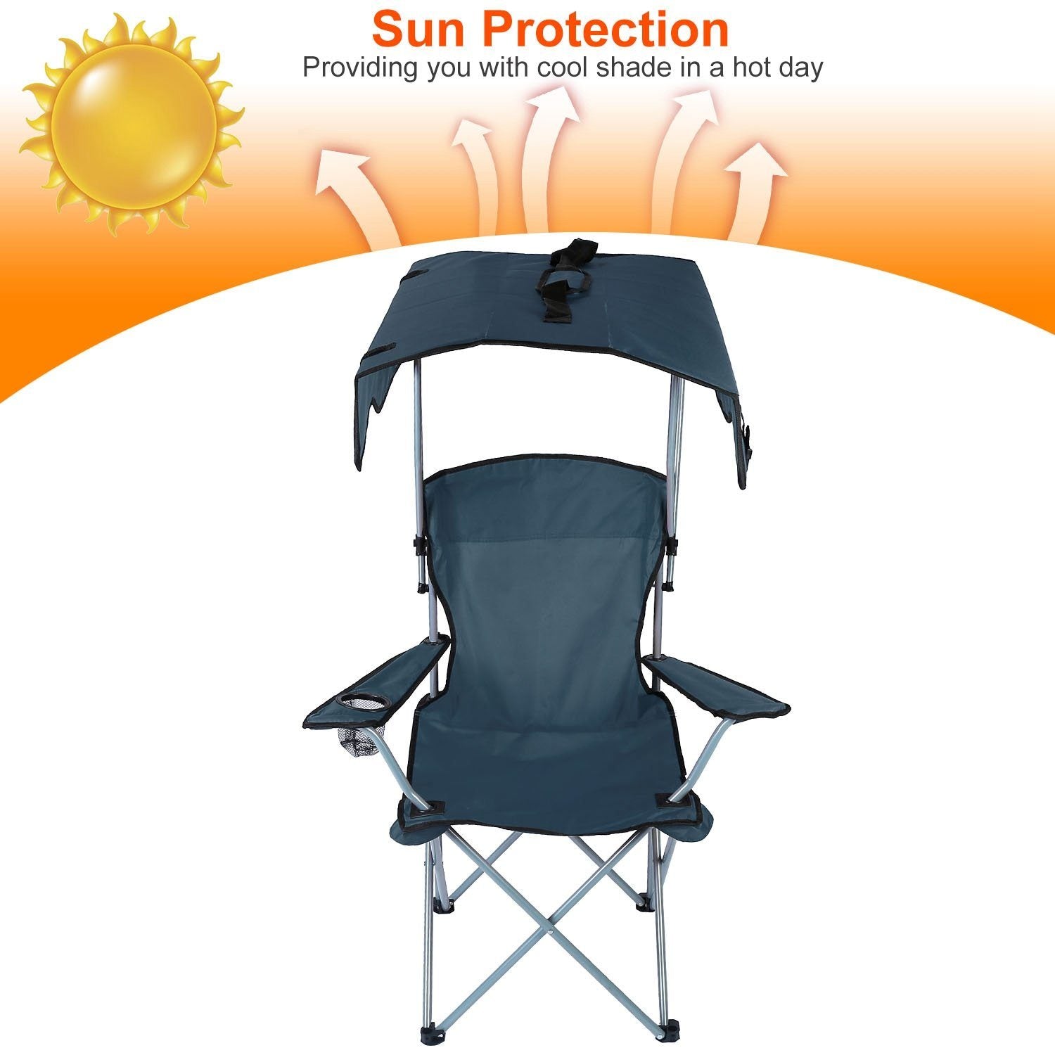 Foldable Beach Canopy Chair Sun Protection with Cup Holder Sports & Outdoors - DailySale