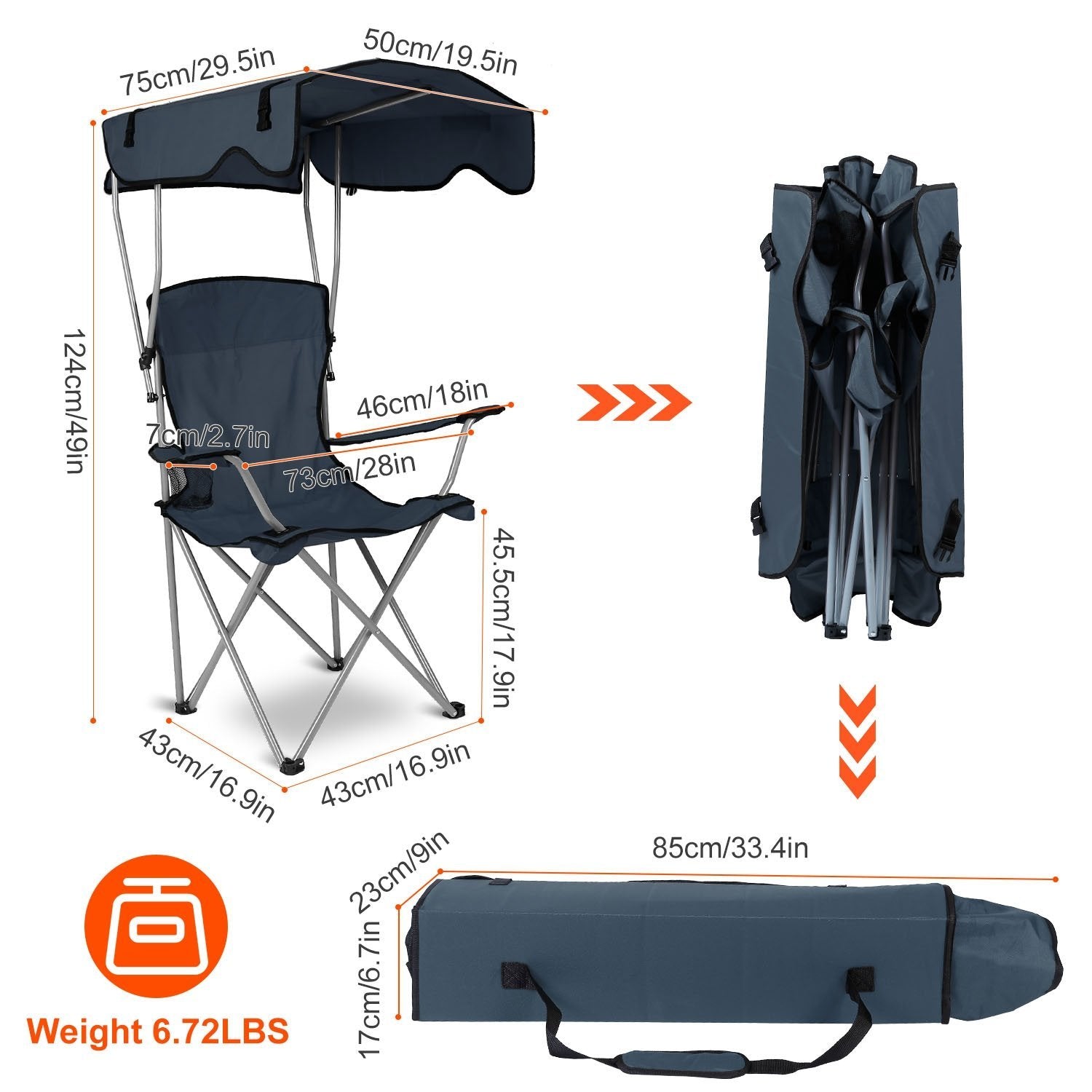 Foldable Beach Canopy Chair Sun Protection with Cup Holder Sports & Outdoors - DailySale