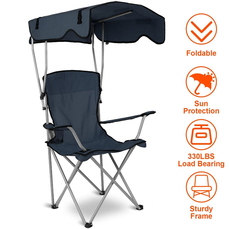 Foldable Beach Canopy Chair Sun Protection with Cup Holder Sports & Outdoors - DailySale