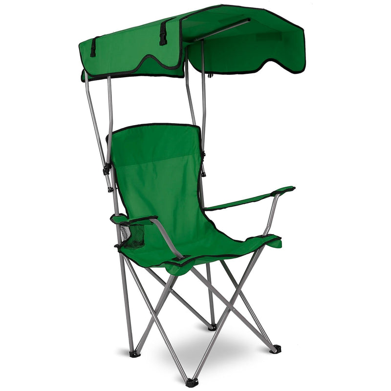 Foldable Beach Canopy Chair Sun Protection with Cup Holder Sports & Outdoors Green - DailySale