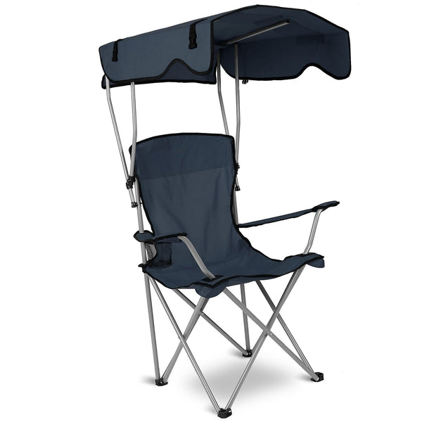 Foldable Beach Canopy Chair Sun Protection with Cup Holder Sports & Outdoors Navy - DailySale