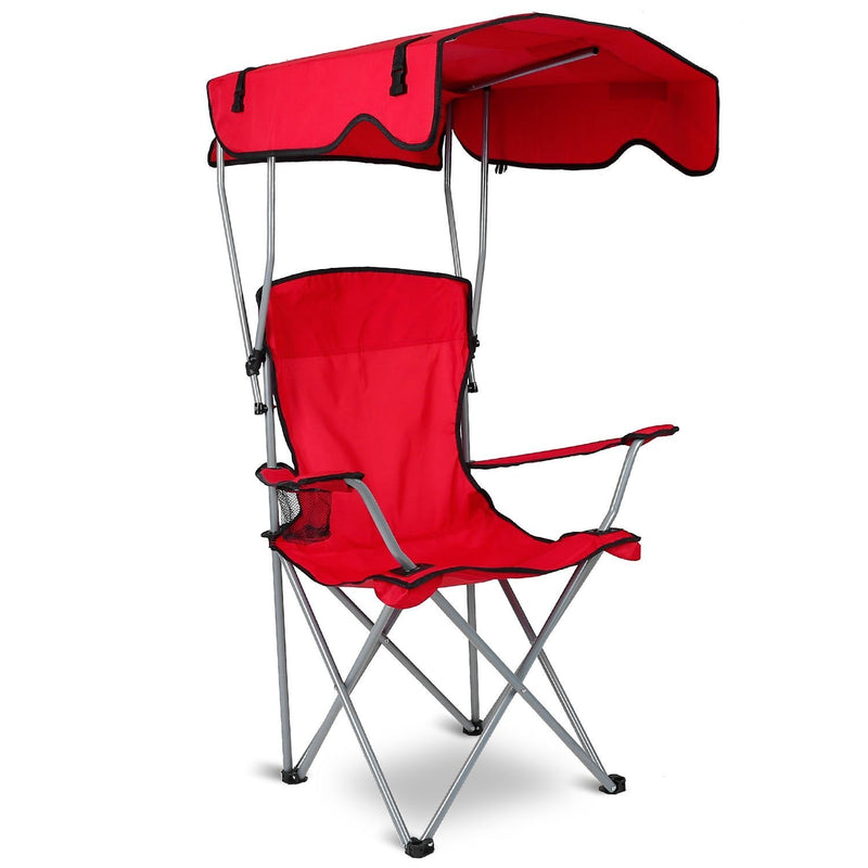 Foldable Beach Canopy Chair Sun Protection with Cup Holder Sports & Outdoors Red - DailySale