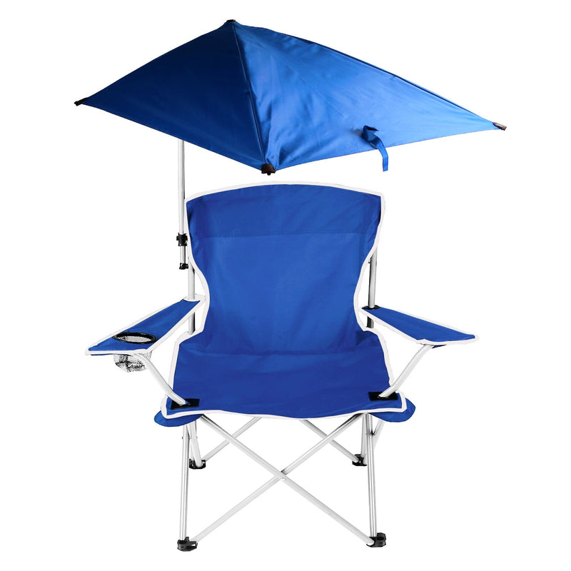Foldable Beach Chair with Detachable Armrest Adjustable Canopy Stool with Cup Holder