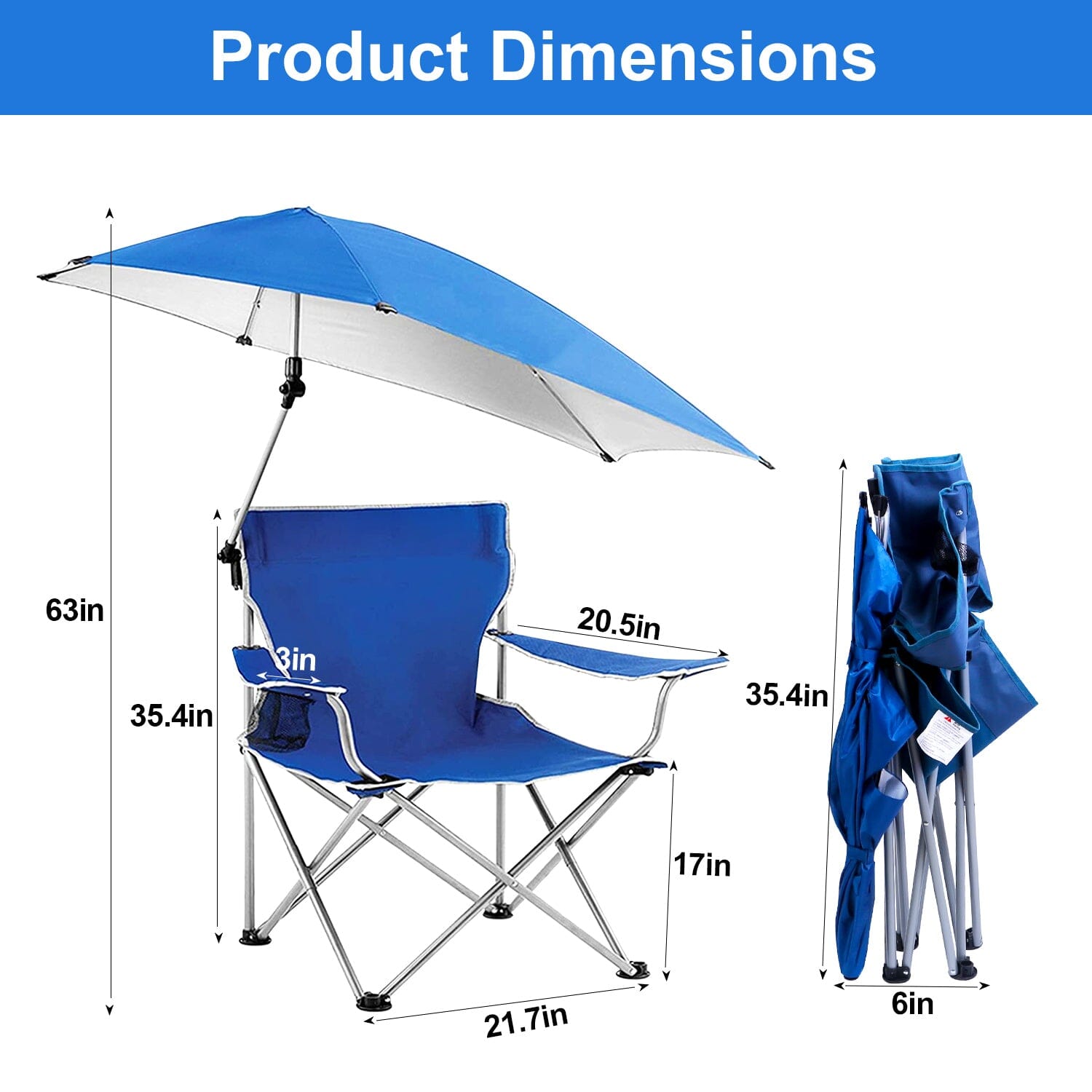 Foldable Beach Chair with Detachable Armrest Adjustable Canopy Stool with Cup Holder Sports & Outdoors - DailySale