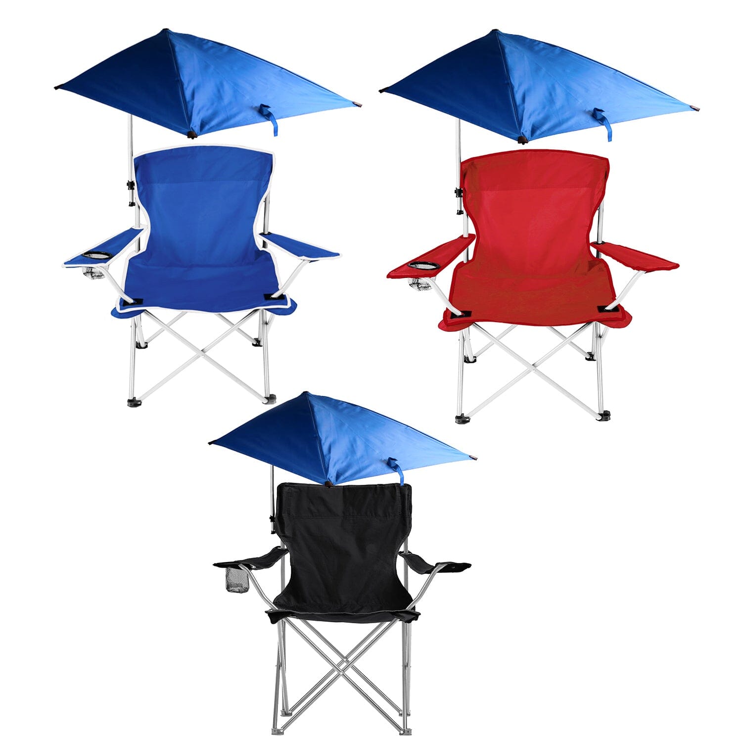 Foldable Beach Chair with Detachable Armrest Adjustable Canopy Stool with Cup Holder Sports & Outdoors - DailySale