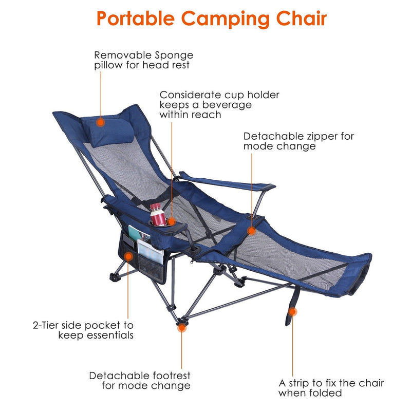 Foldable Camping Chair Heavy Duty Steel Lawn Chair with Reclining Backrest Angle Sports & Outdoors - DailySale