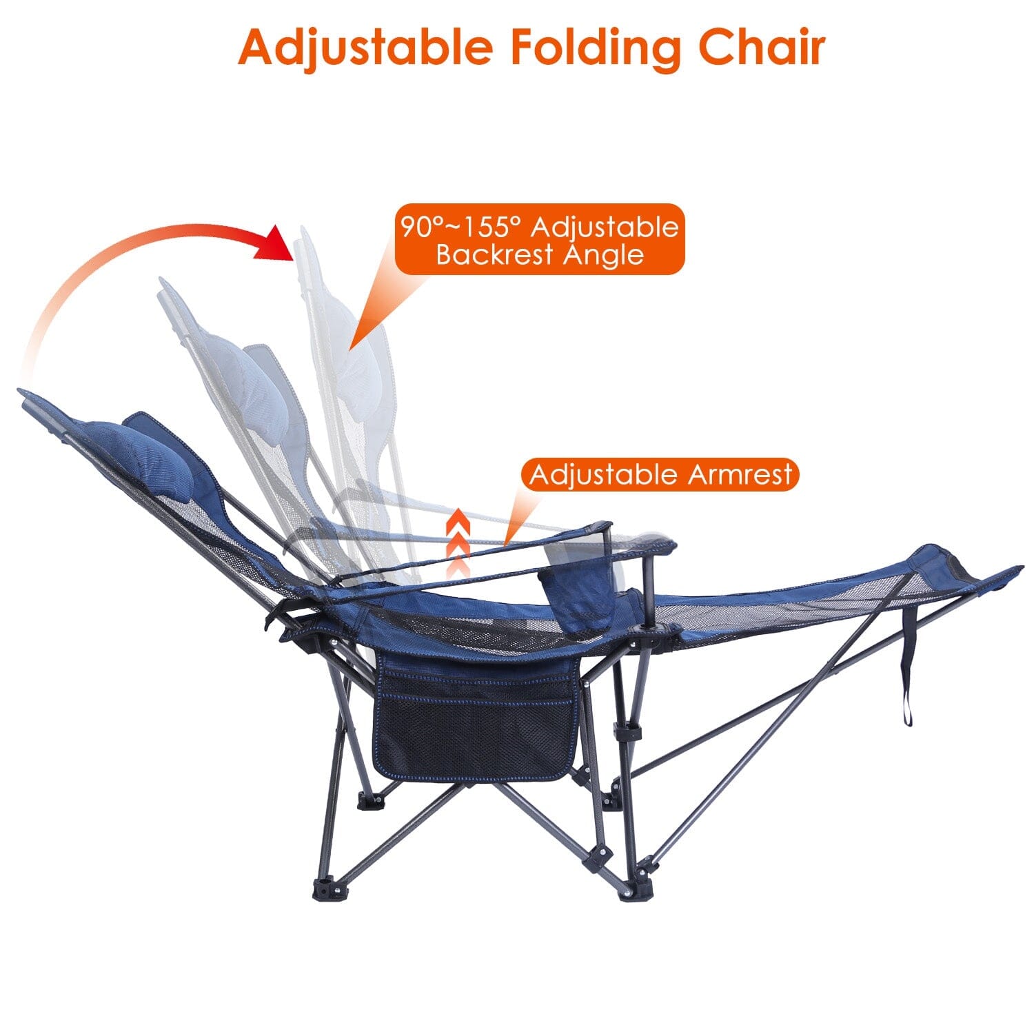 Foldable Camping Chair Heavy Duty Steel Lawn Chair with Reclining Backrest Angle Sports & Outdoors - DailySale