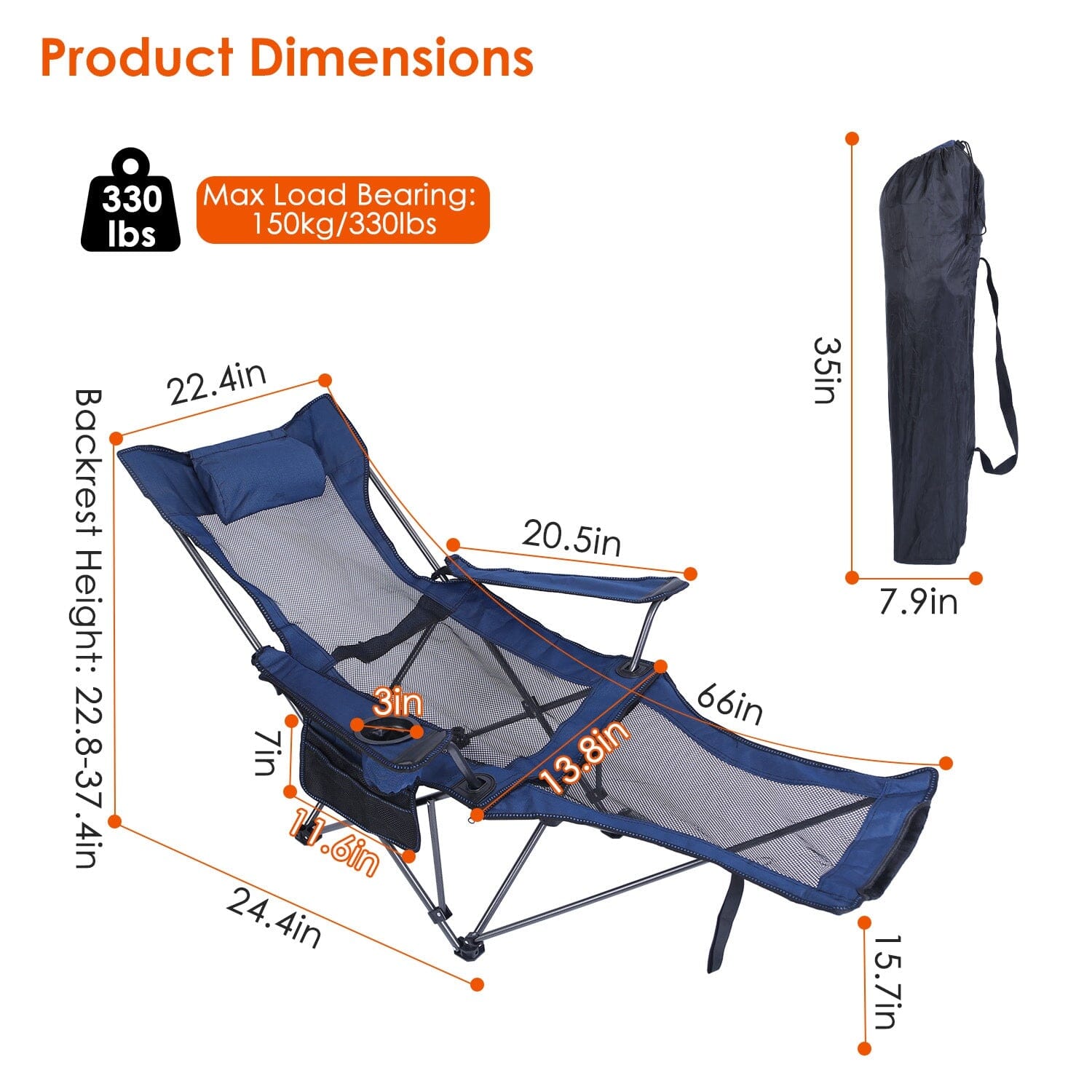 Foldable Camping Chair Heavy Duty Steel Lawn Chair with Reclining Backrest Angle Sports & Outdoors - DailySale