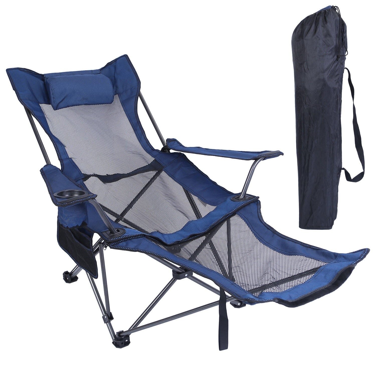 Foldable Camping Chair Heavy Duty Steel Lawn Chair with Reclining Backrest Angle Sports & Outdoors - DailySale