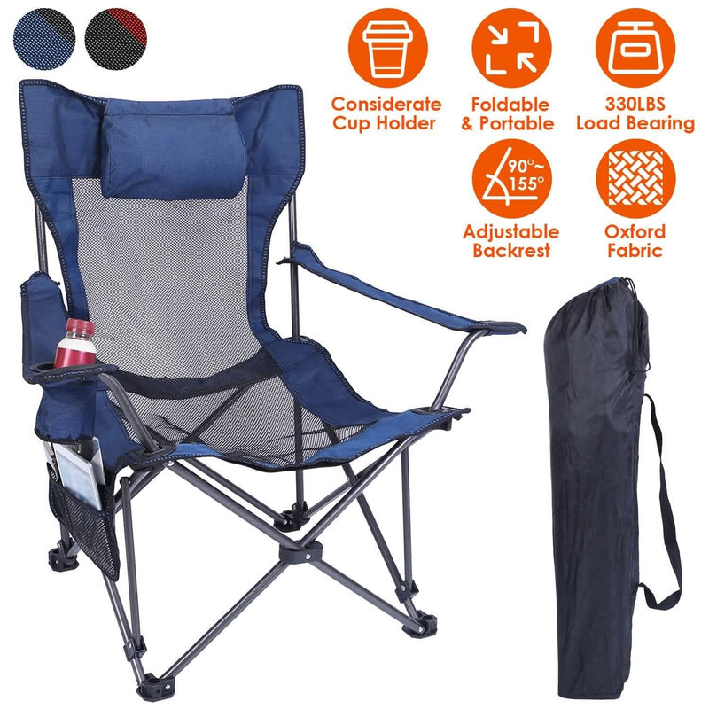Foldable Camping Chair Heavy Duty Steel Lawn Chair with Reclining Backrest Angle Sports & Outdoors - DailySale