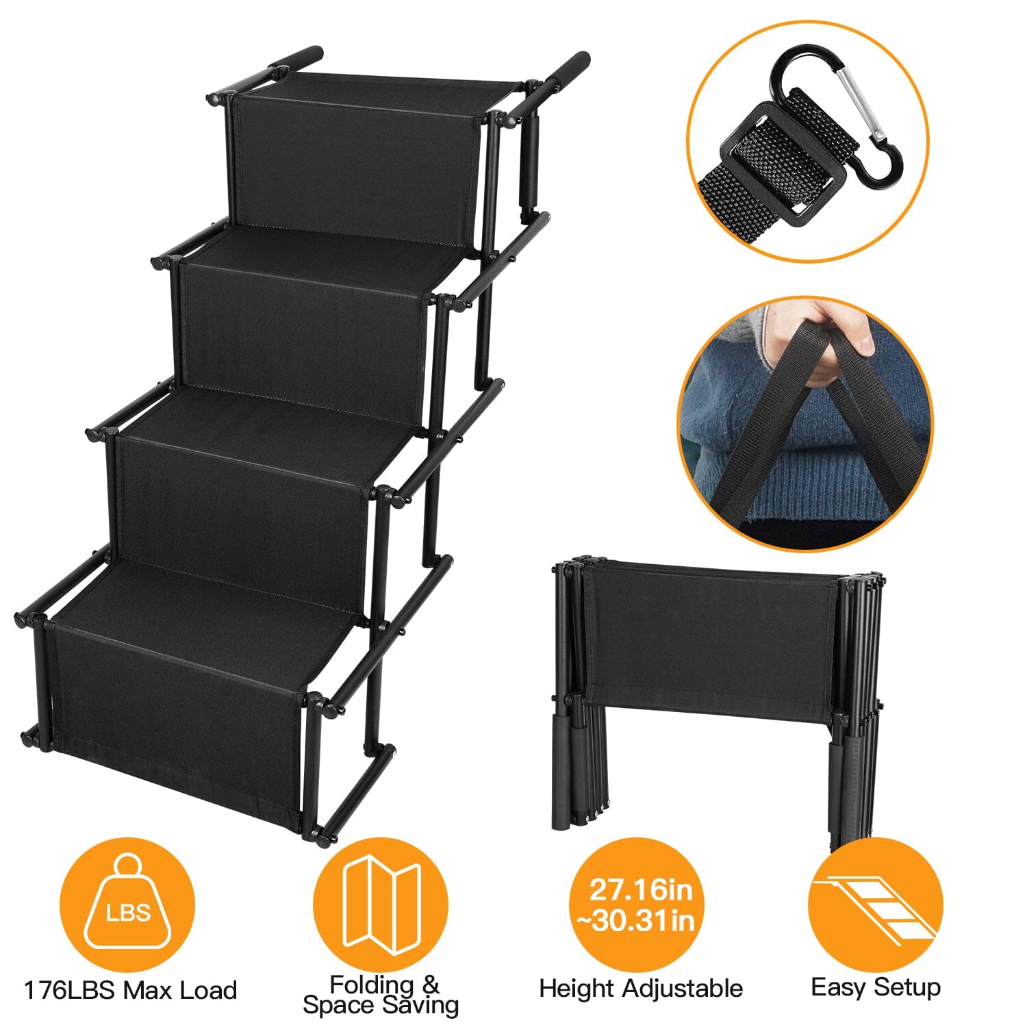 Foldable Dog Ramp 4 Step Collapsible Non Slip Stairs Pet Supplies - DailySale