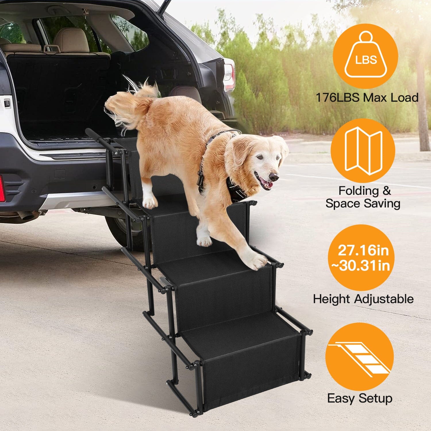 Foldable Dog Ramp 4 Step Collapsible Non Slip Stairs Pet Supplies - DailySale