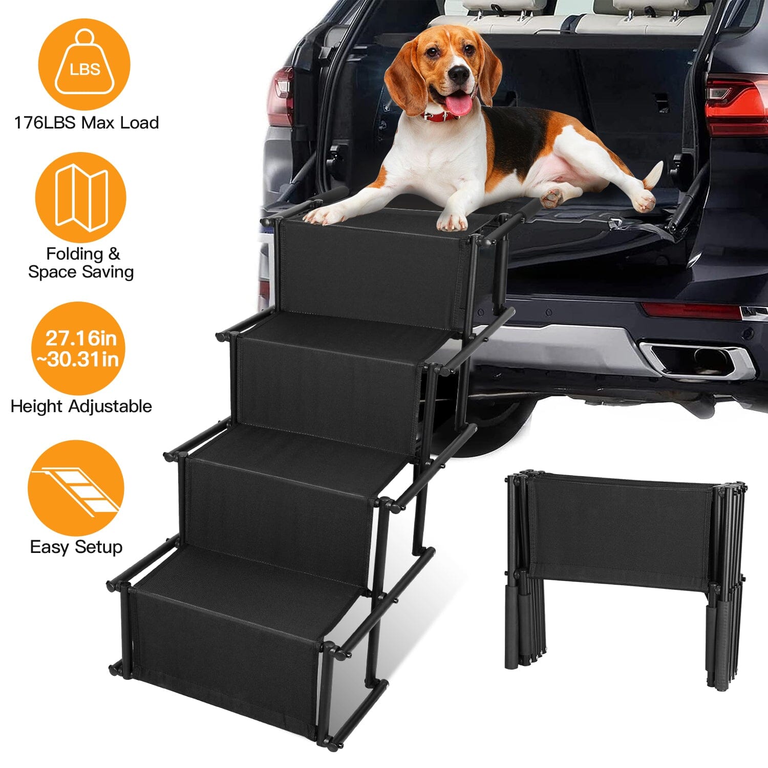 Foldable Dog Ramp 4 Step Collapsible Non Slip Stairs Pet Supplies - DailySale