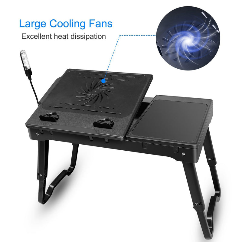 Foldable Laptop Table Bed Notebook Desk with Cooling Fan Mouse Board
