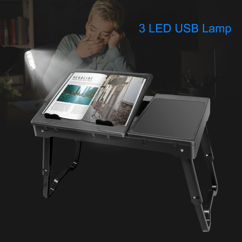 Foldable Laptop Table Bed Notebook Desk with Cooling Fan Mouse Board Computer Accessories - DailySale