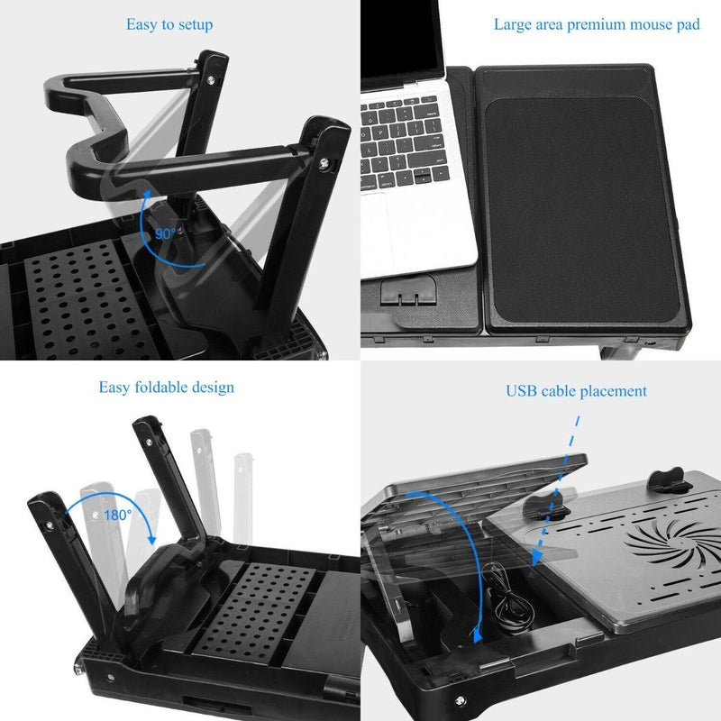 Foldable Laptop Table Bed Notebook Desk with Cooling Fan Mouse Board Gadgets & Accessories - DailySale