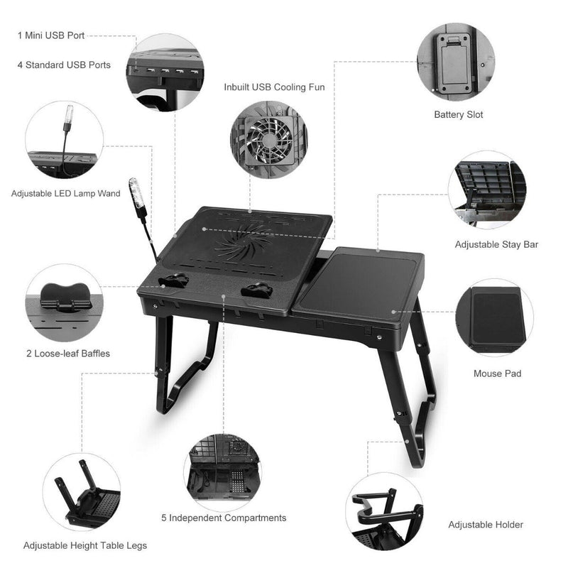 Foldable Laptop Table Bed Notebook Desk with Cooling Fan Mouse Board Gadgets & Accessories - DailySale