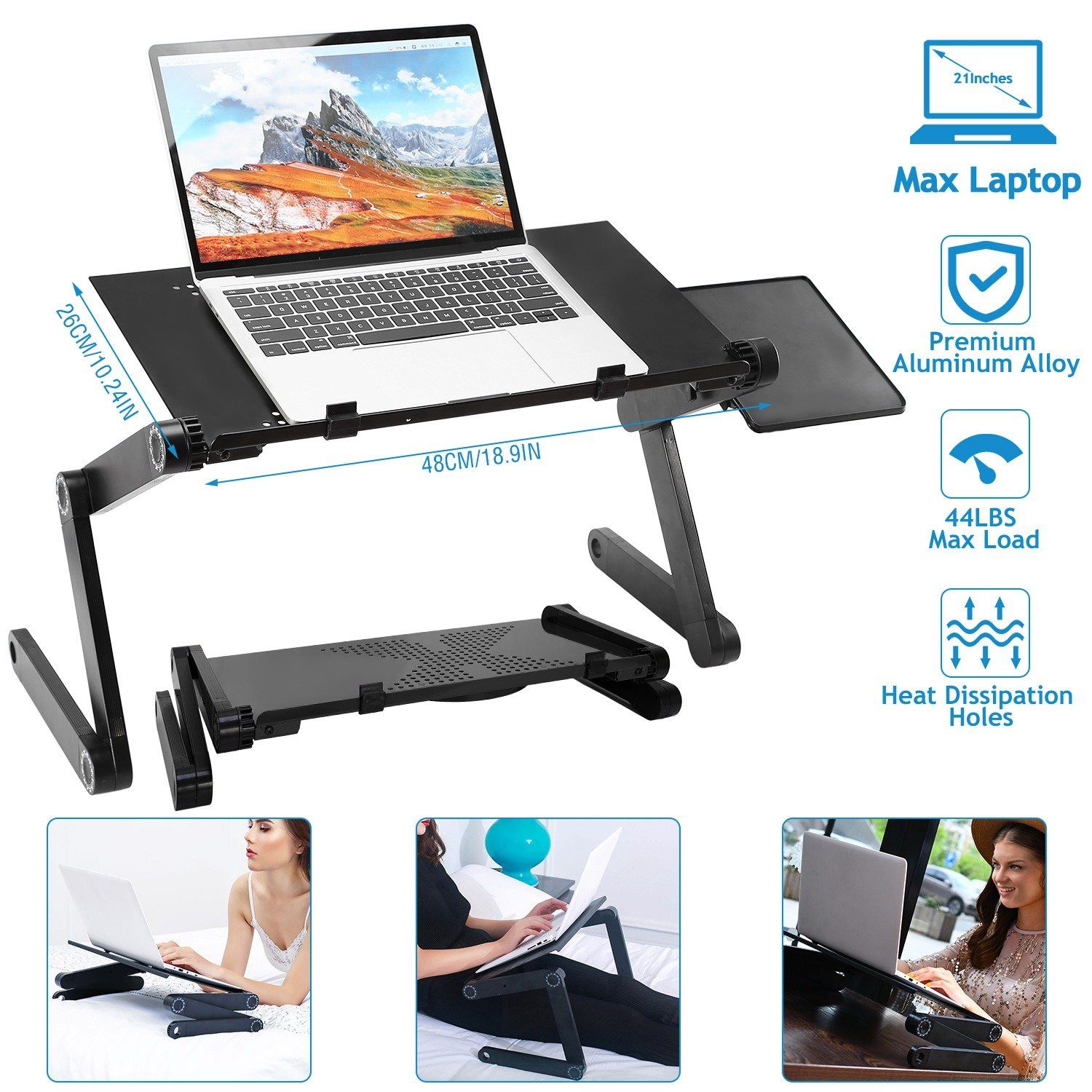 Foldable Laptop Table Bed Notebook Desk with Mouse Board Computer Accessories - DailySale