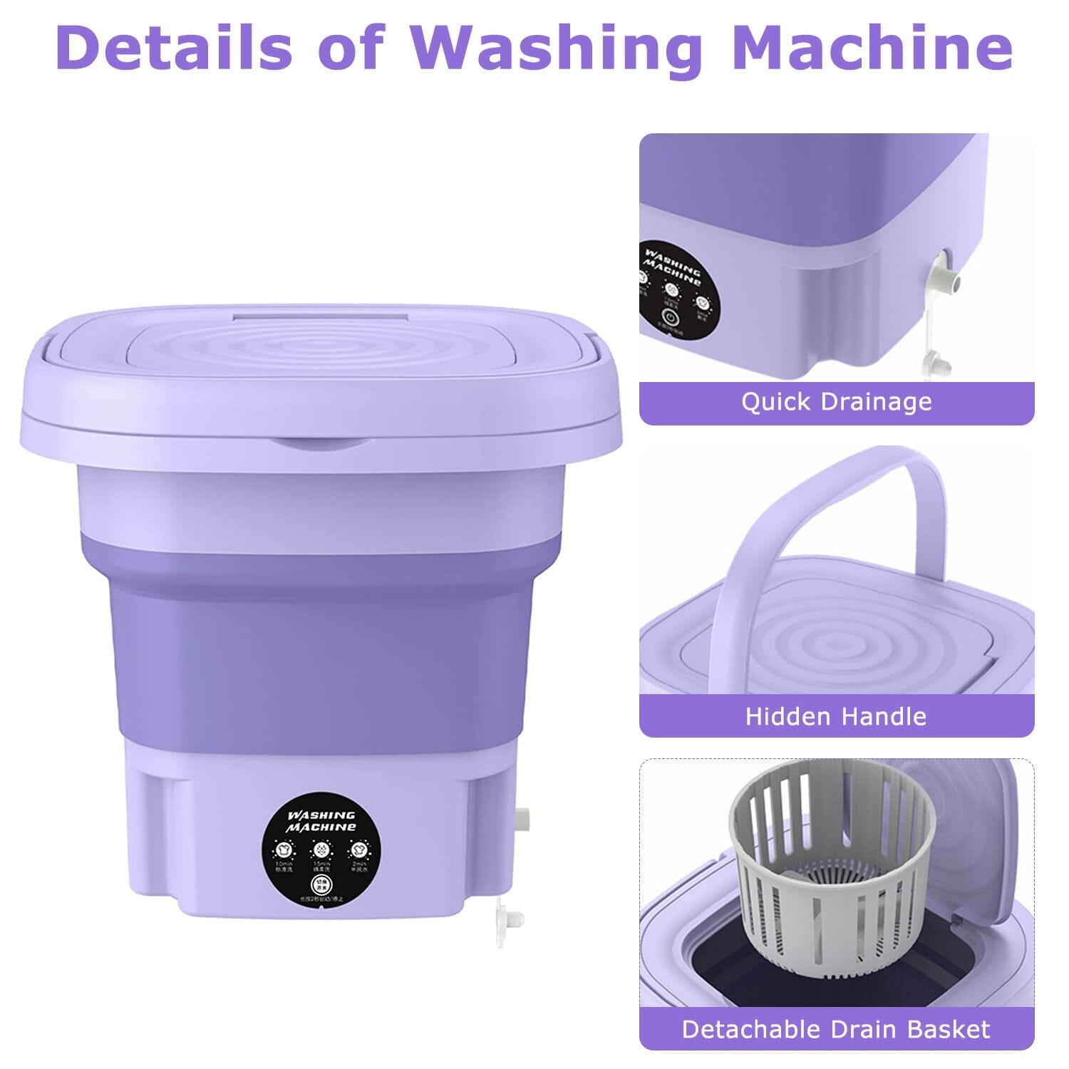 Foldable Laundry Machine with Detachable Drain Basket Household Appliances - DailySale