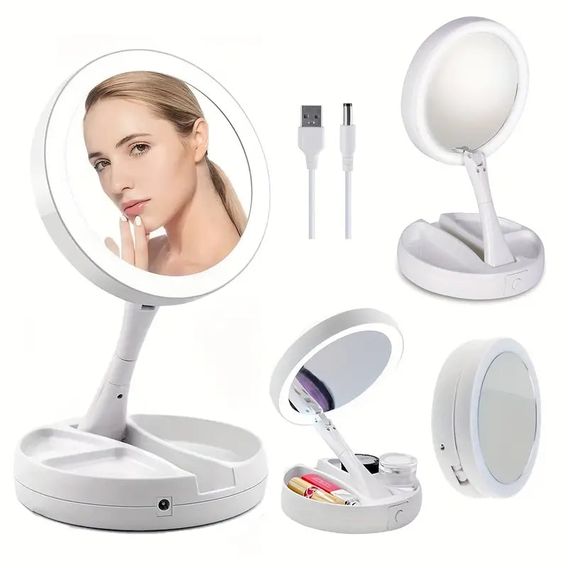 Foldable Makeup Mirror With LED Light Beauty & Personal Care - DailySale