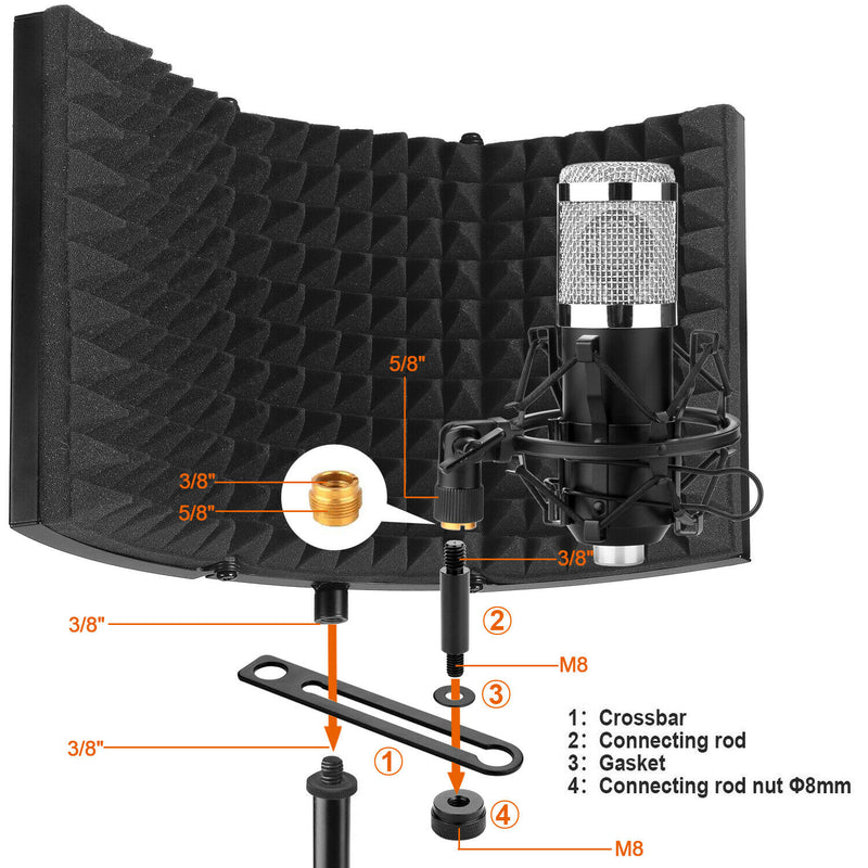 Foldable Microphone Isolation Shield Adjustable Tripod Stand Headphones & Audio - DailySale