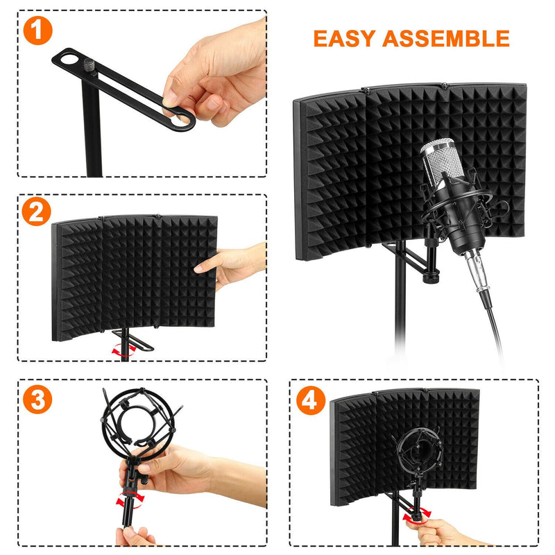Foldable Microphone Isolation Shield Adjustable Tripod Stand Headphones & Audio - DailySale